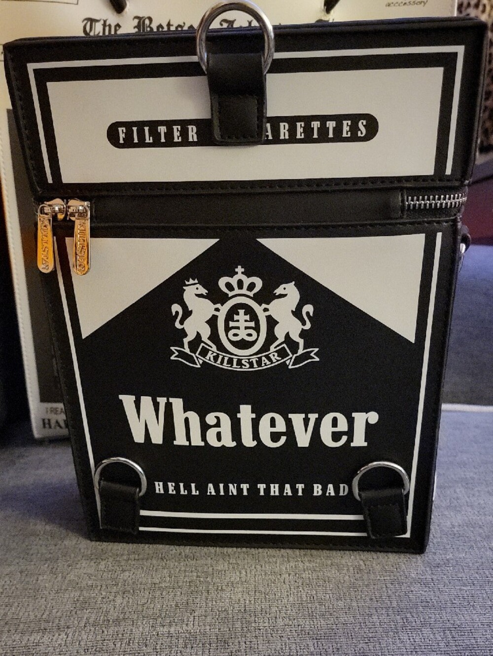 Killstar Black & White 'Whatever' Cigarette Pack Convertible Backpack - Picture 3 of 7